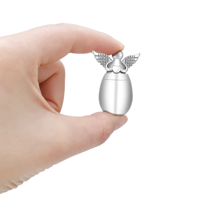 Small Keepsake Urns For Human Ashes Angel Wings Heart Mini Cremation Urns For Ashes Stainless Steel Memorial Ashes Jewelry