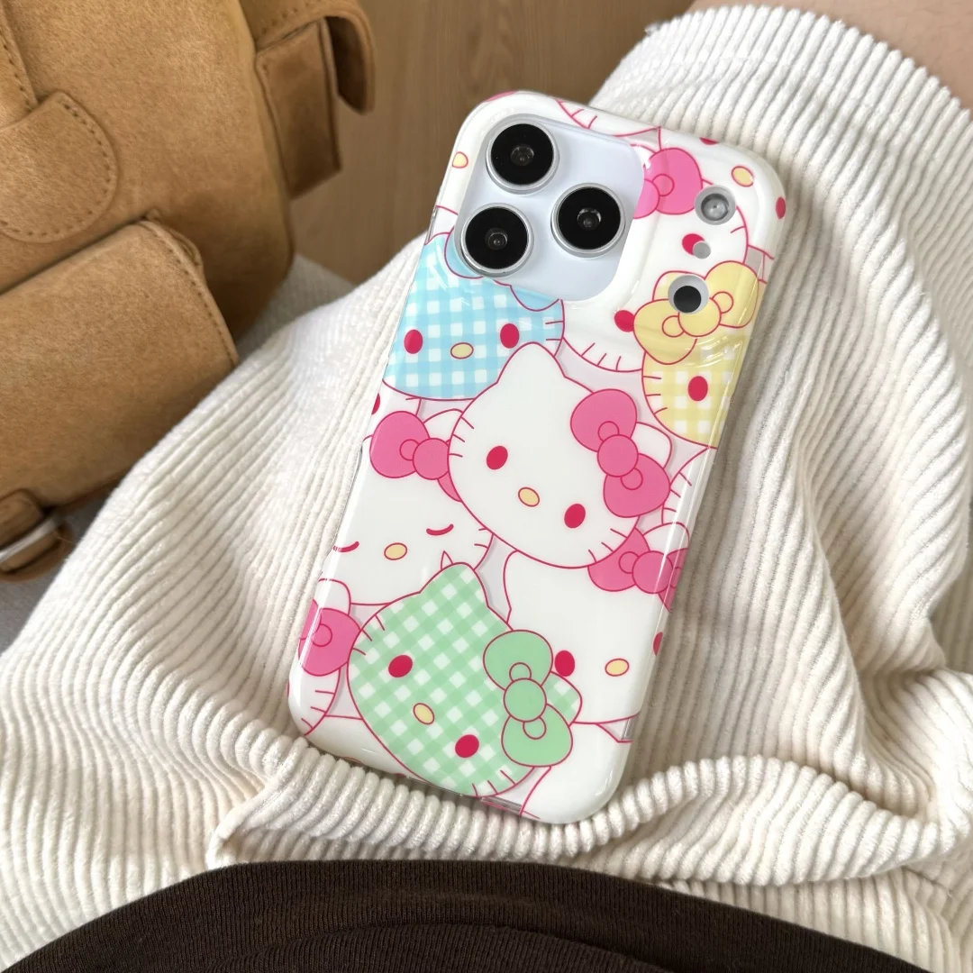 

Kawaii Hello Kitty Mobile Phone Protective Case Trend Anime Fall Prevention IMD silicone case for 14/15/16/17promax