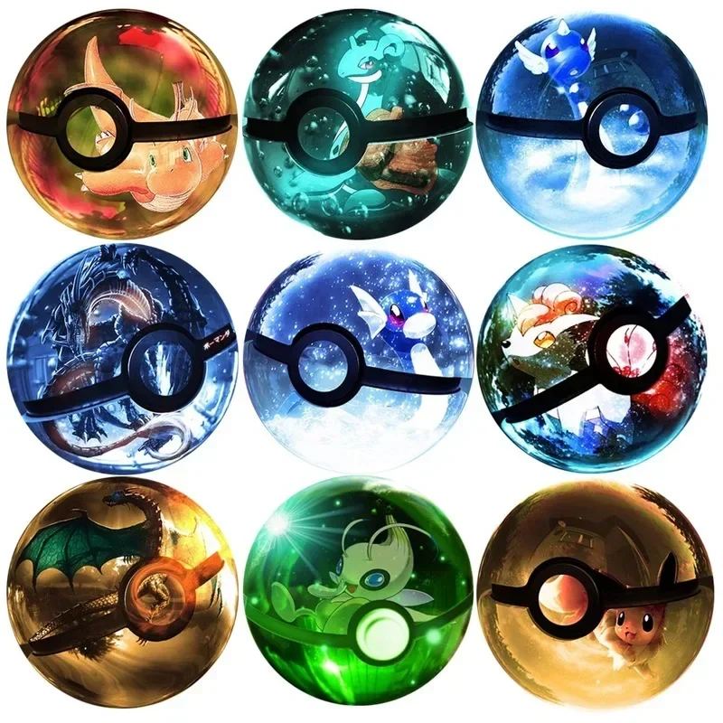 Anime Pokemon Go Ball K9 Crysal Poke Ball Pokeball with Crysal LED Light Base Toys for Kids Children Christmas Gifts Mew Mewtwo