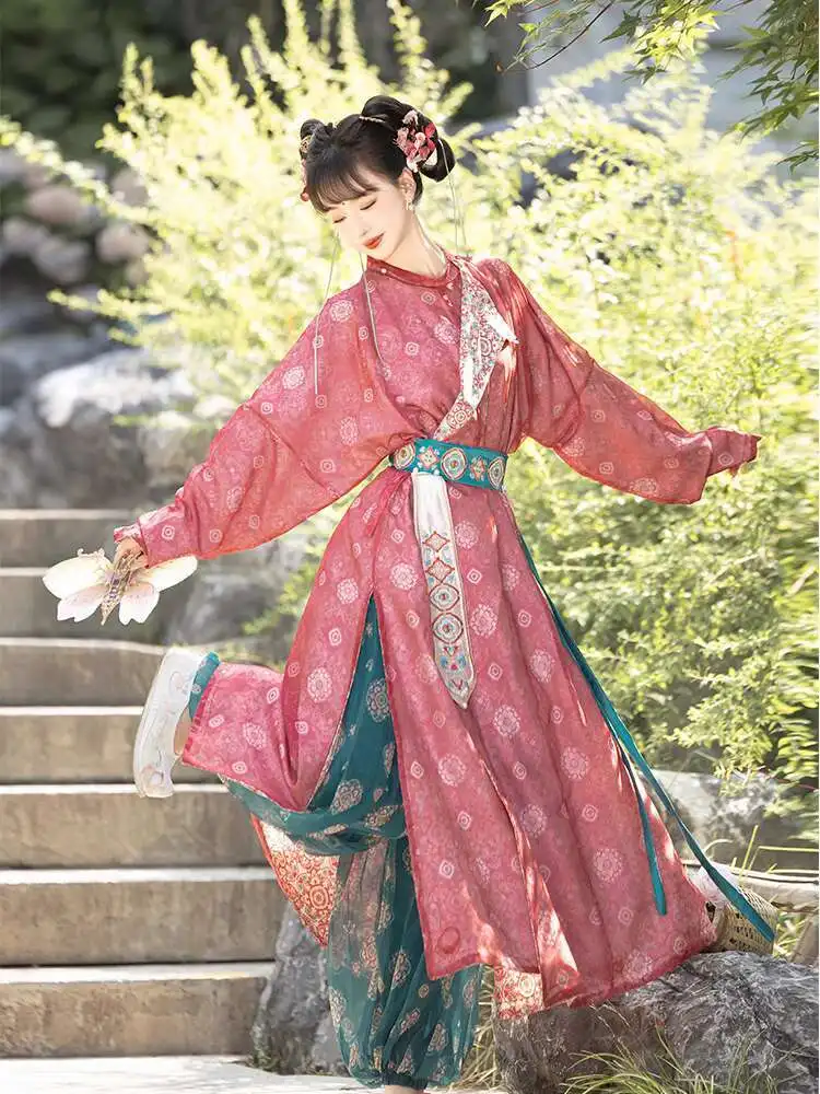 

New Fiesta Carnival Halloween Cos Cosplay Tang System Round Neck Robe Embroidery Hanfu Lantern Pants Printing Belt