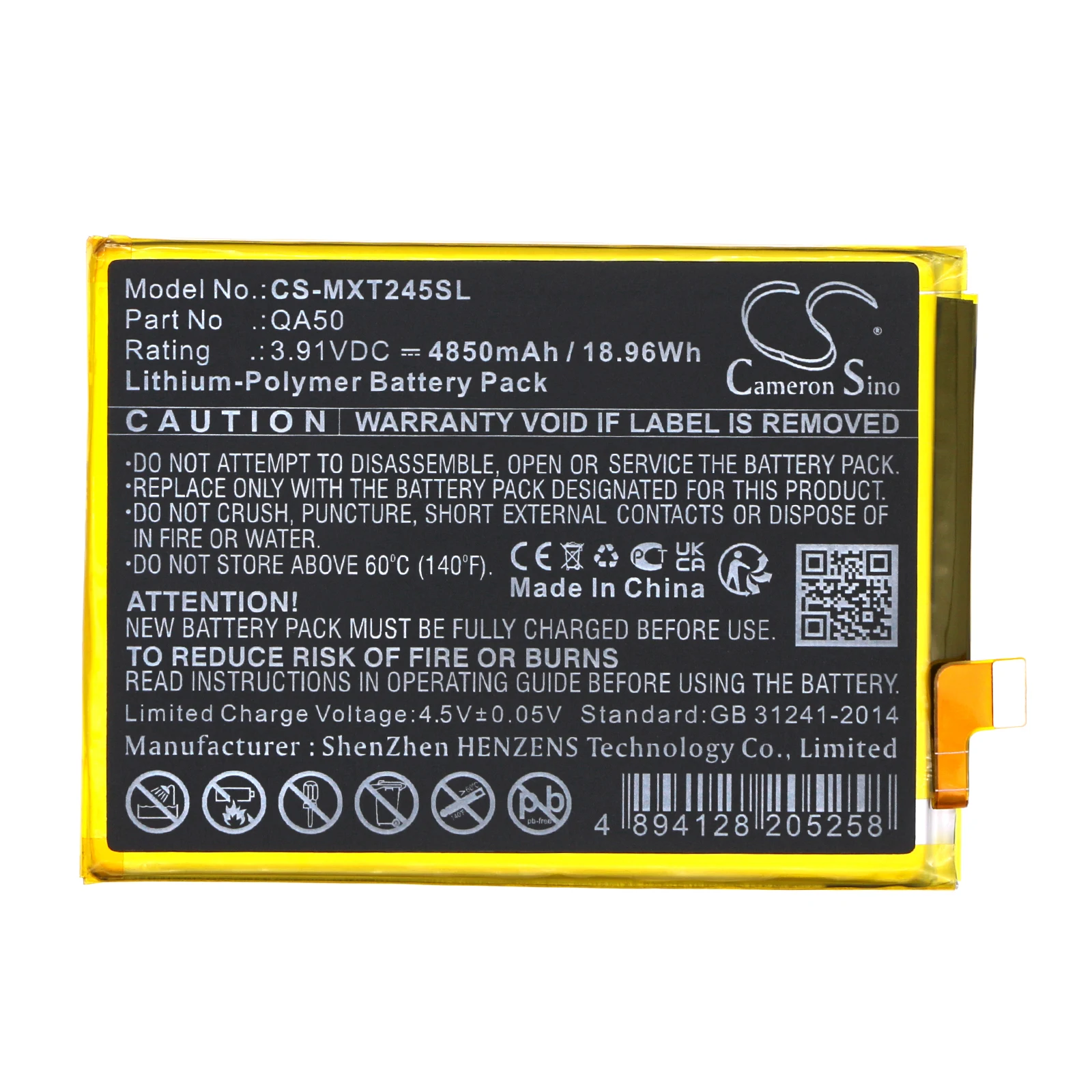 

4850mAh 3.91V 18.96Wh Mobile, SmartPhone Li-Polymer Battery for Motorola QA50 XT2425-1 Moto G24 Power 4G XT2425-2