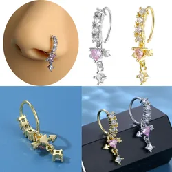 CZ Heart Dangle Nose Rings for Women High Quality Copper Nose Piercing Jewelry Body Piercing Jewelry