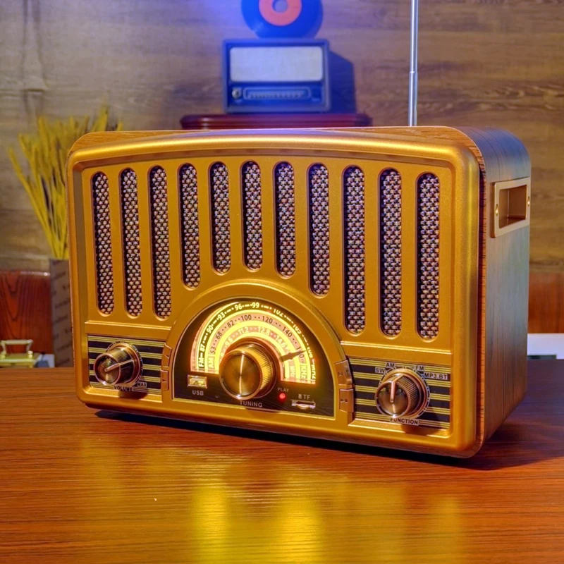 R-1928BT Retro MultiBand Real Wooden Radio with Wireles Bluetooth Link Mp3 Player Portable Outdoor Card Speaker Box Rechargeable