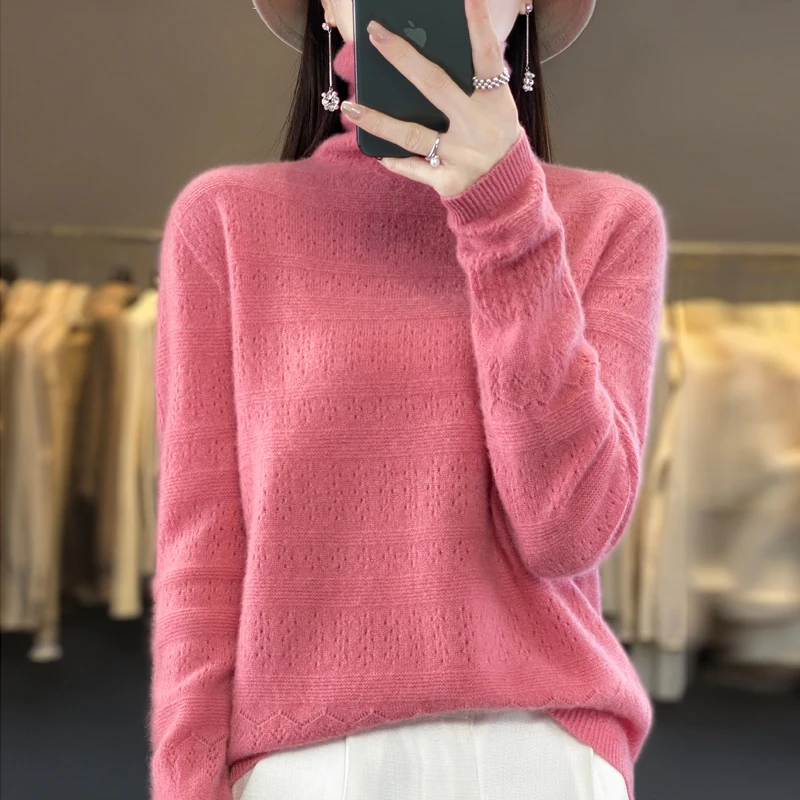 

Stacked collar hollowed out Blouse women's autumn and winter Japanese soft and sticky design feeling pullover sweater