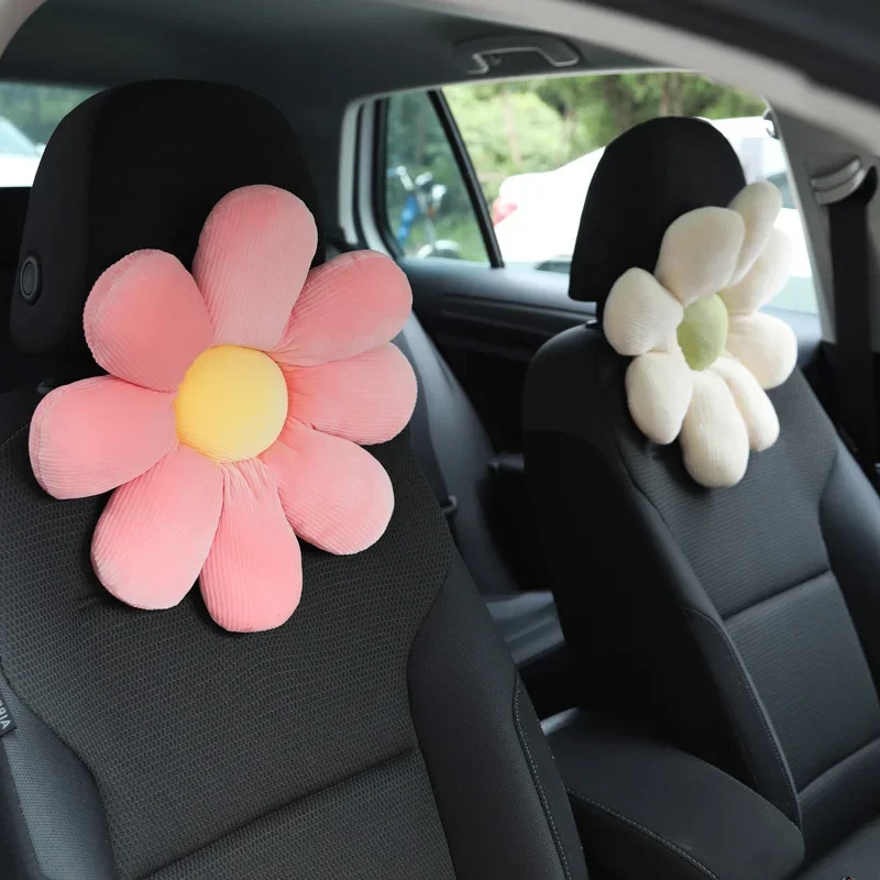 Oreiller de cou de voiture mignon pour femme, coussin de repos de sauna, coussin lancé de voiture, fleur décorative, accessoire de ceinture de