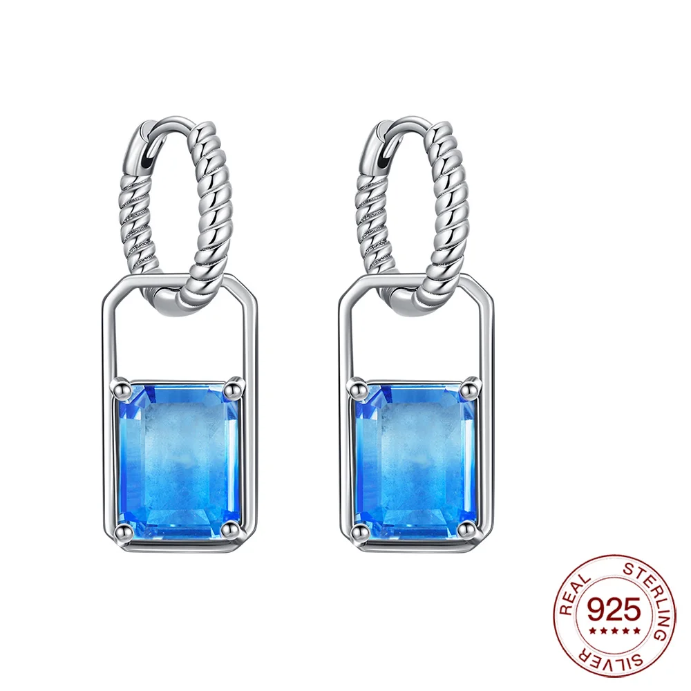 925 Sterling Silver Earrings Sapphire Square Earrings Women's Earrings Fashion Designer Jewelry Gifts Accessories