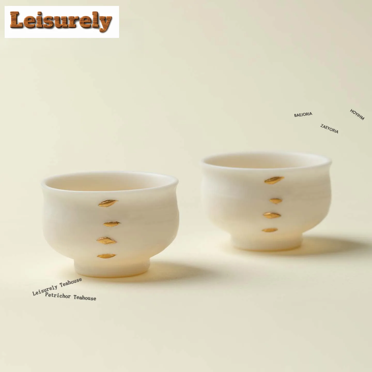 HOYIHM 50ml Mutton-fat Jade Gilded Cursive Nails Teacup Creative Tea Bowl Tea Pair Tea-tasting Meditation Cup Jianzhan Master