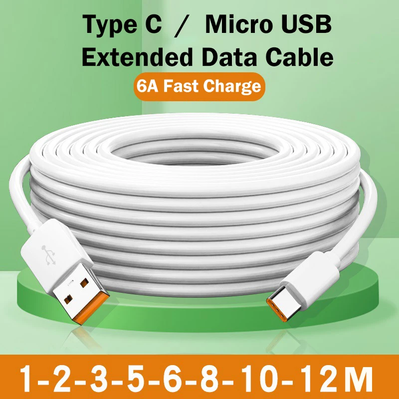 Cable de carga rápida USB tipo C de 66 W, 3 m 5 m 8 m 10 m 12 m, puerto USB C universal, cable de datos para Huawei Xiaomi Samsung cámara