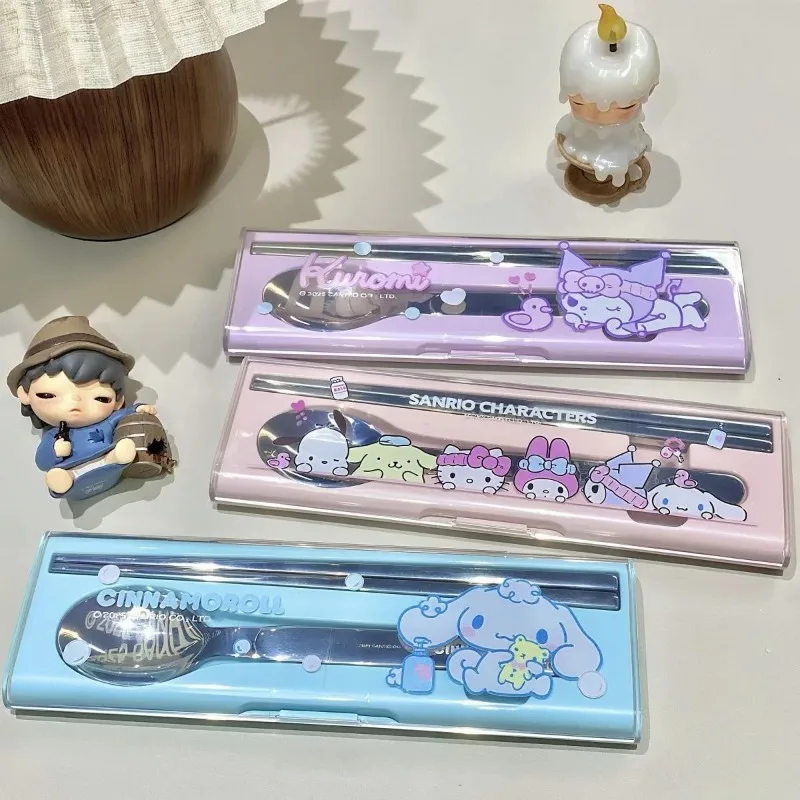 

Sanrio Kuromi Melody Spoon Chopsticks Utensil Kit Lovely and Convenient Tableware for Students with High Aesthetic Value