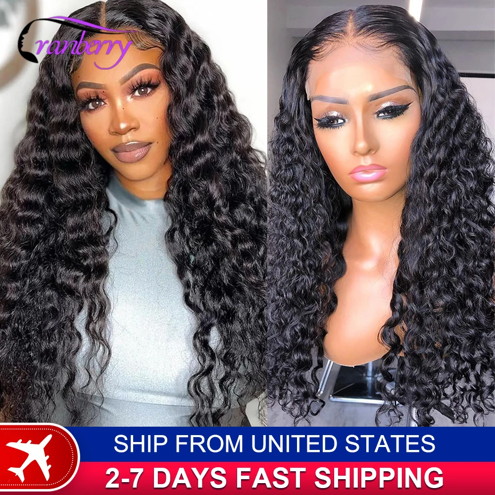 Human Hair Lace Wigs Remy Brazilian Transparent Deep Wave 4x4 Lace Closure Wig 180% Density Cranberry Hair 4x4 Lace Front Wig