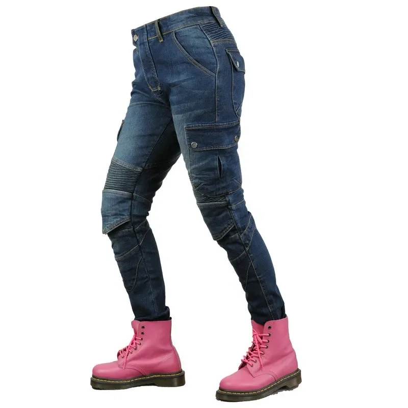 

Loong Biker Motorcycle Female Riding Trousers Moto Pants Material Inside Girl's Jeans Wear-Resistant Casual Blue Color With Gear