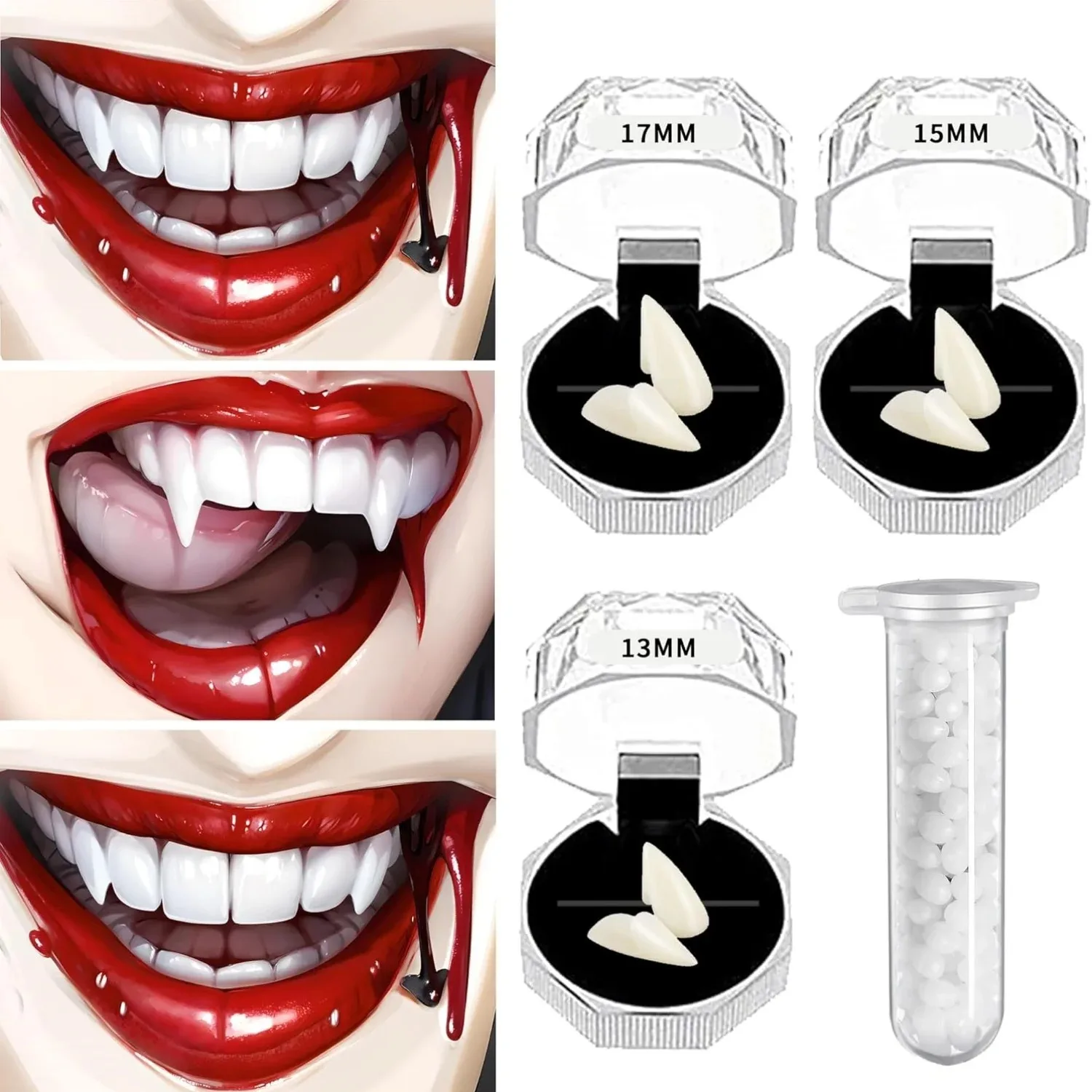 Halloween Vampire Teeth 3 Pairs Horror False Teeth with 2 Teeth Glues for Halloween Cosplay  Dress Up Costume Party Props
