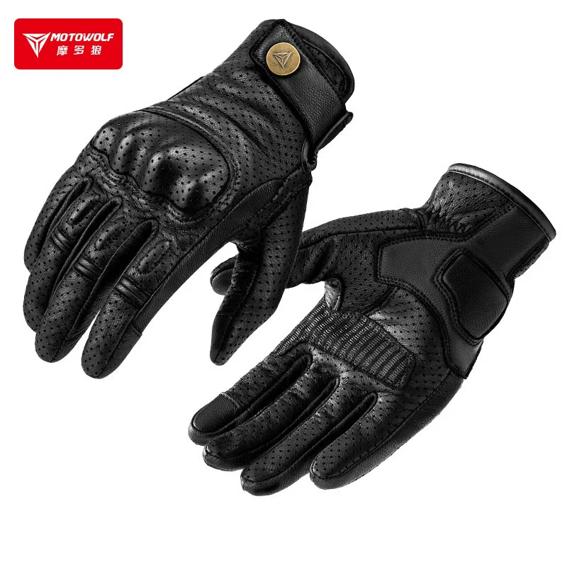

Motowolf Motorcycle Gloves Men Leather Gloves Knuckle Protect Riding Cycling Gloves Breathable Windproof Antislip Vintage Retro