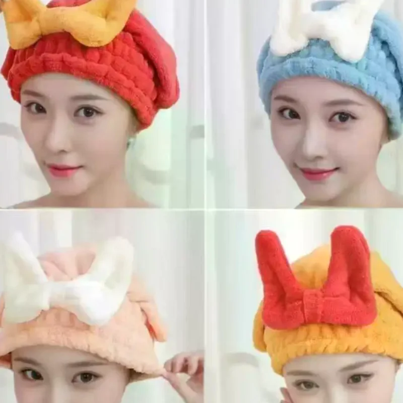 Microfiber Drying Hair Caps For Women Girls Quick Dry Hair Towel Turban Hat Bathing Soft Hair Towel Wrap With Cute Butterfly Bow