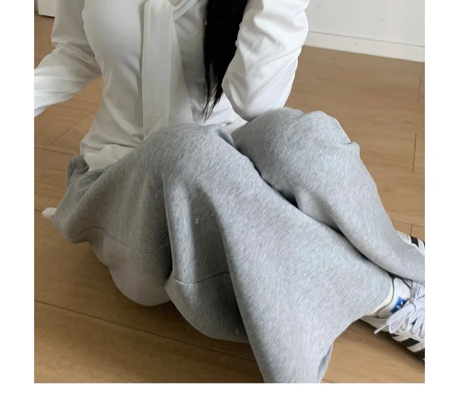 Fashion New Cool Straight Wide-Leg Stretchy Draped Autumn Winter Sweatpants Black Gray Slimming Trousers With Pendant For Ladies