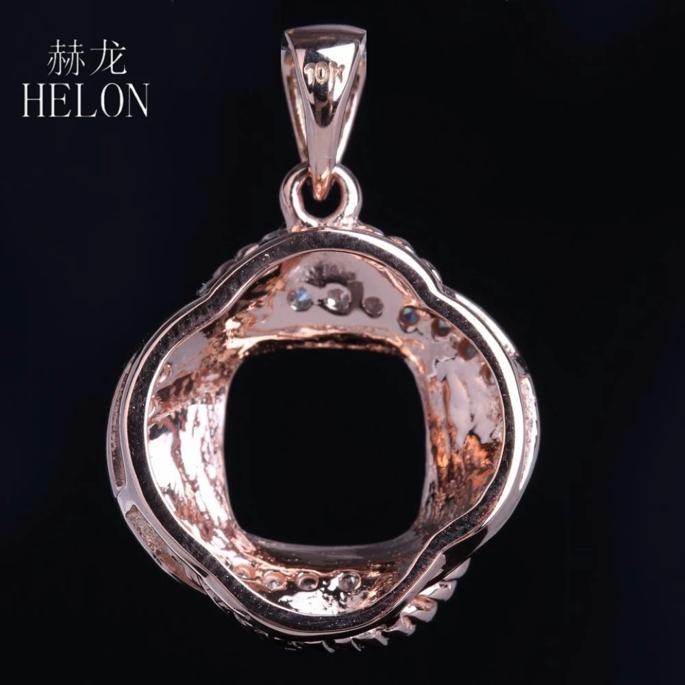 HELON Cushion Cut 9mm Solid 18k 14k 10k Rose/Yellow/White Gold Natural Diamond Semi Mount Pendant Women Diamonds Pendant Setting