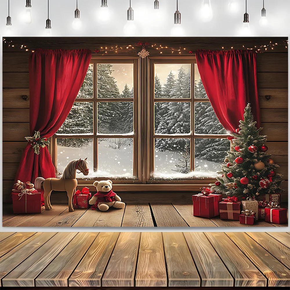 

Fireplace Christmas day Pine Tree Photography Backdrops Props New Year Festive Gift Family Holiday Photo Studio Background DC-19