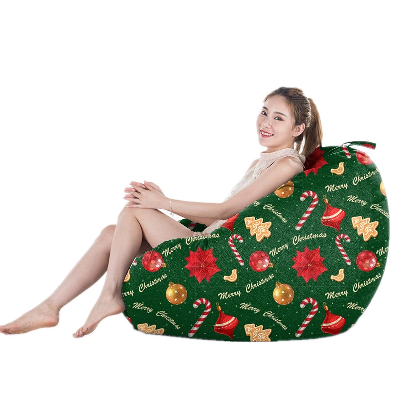 Lazy Chair Beanbag Slipcover for Adults and Children Bean Bag Cover Without Filler Christmas Printing Lounger Sack Cozy