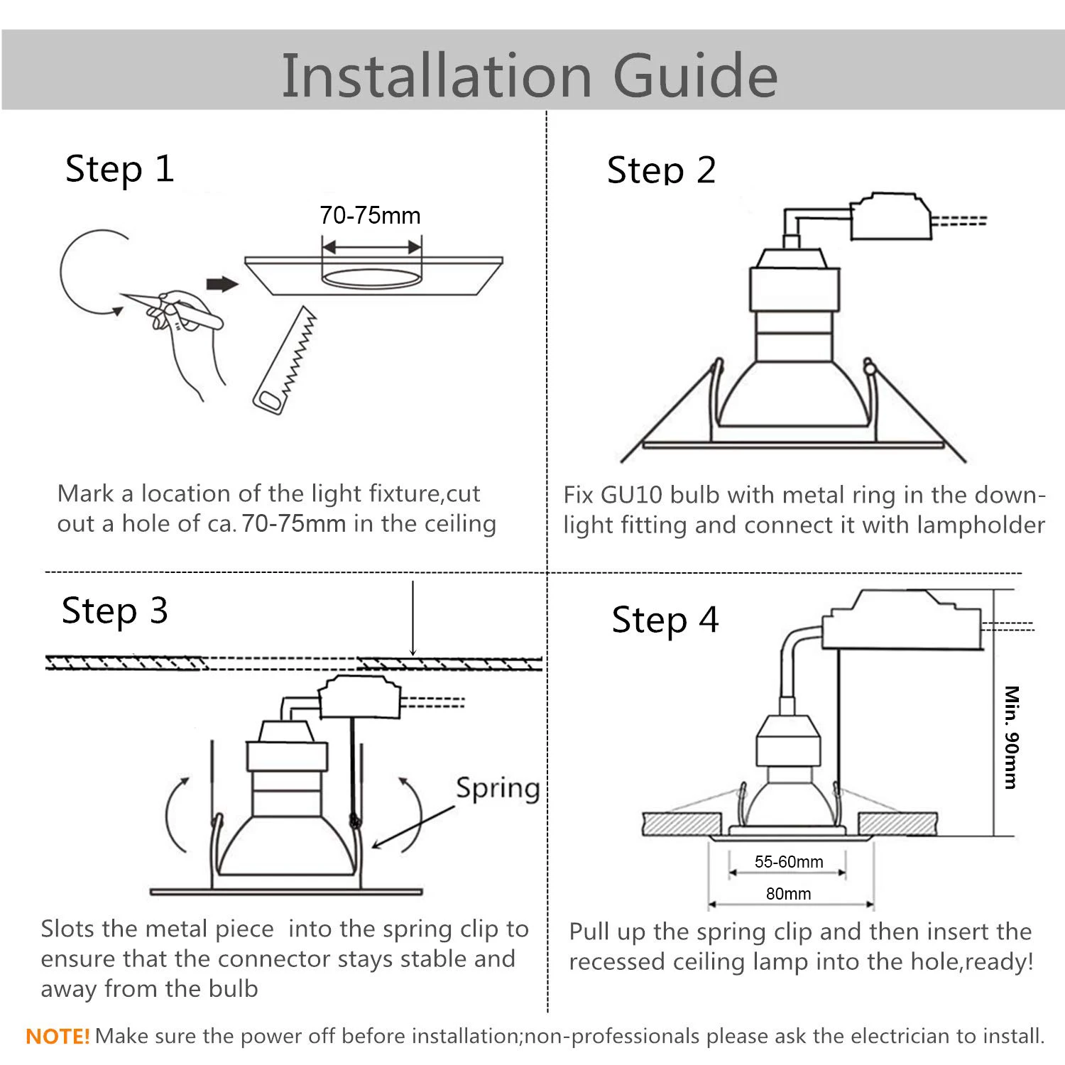 Indoor Ceiling LED Downlight 70mm Cut Out Fixture Adjustable Spotlight Frame Decorative Ceiling Light for Living Room Zinc Alloy