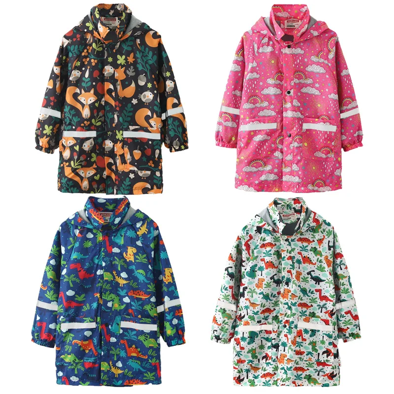 Girls Raincoat Jackets 3-8 Years 2023 Children Long Printed Hooded Trench Coat Kids Outerwear Outdoor Boys Girls Sports Raincoat