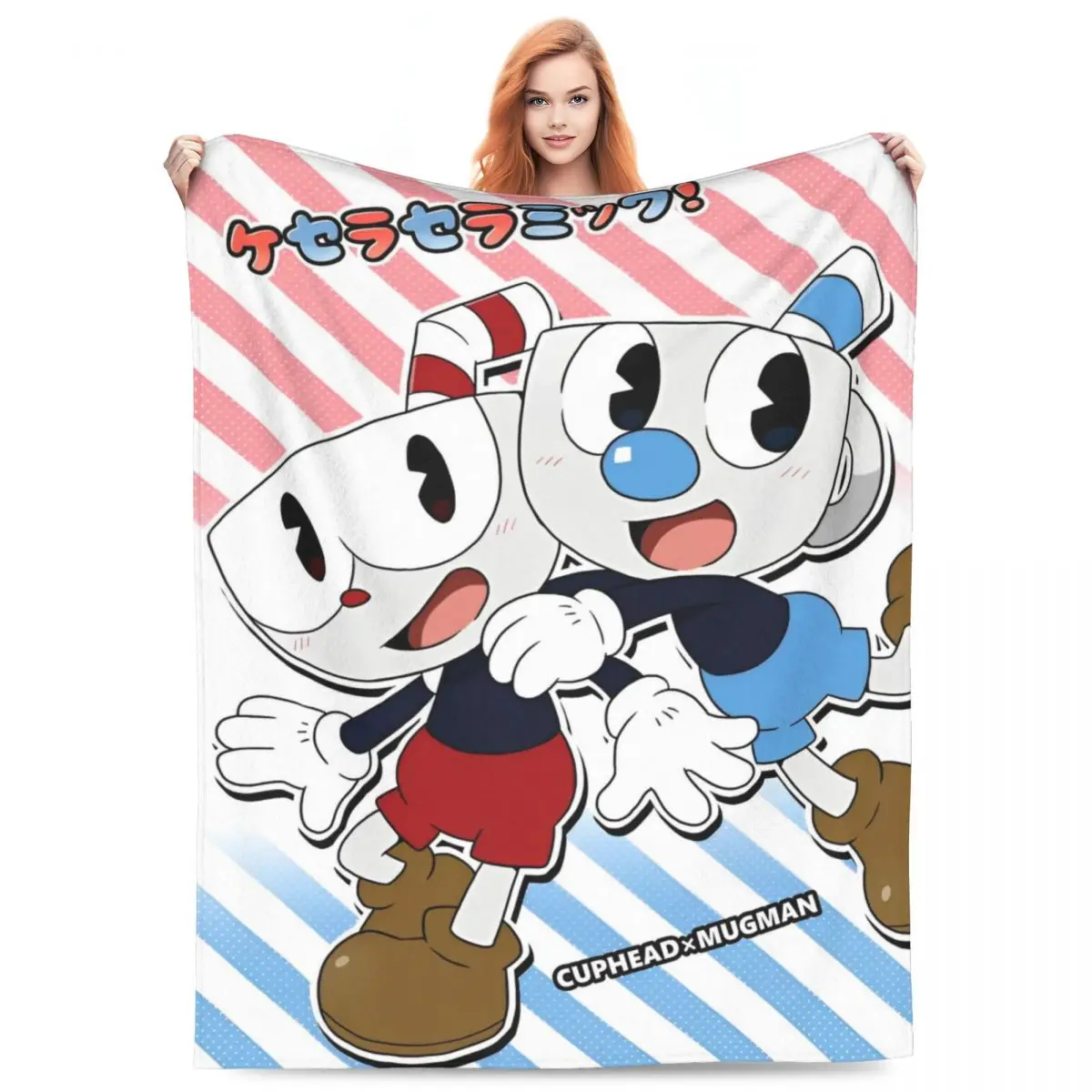 Cuphead Mugman Video Game Knitted Blankets Fleece Soft Throw Blanket for Bed Bedspread