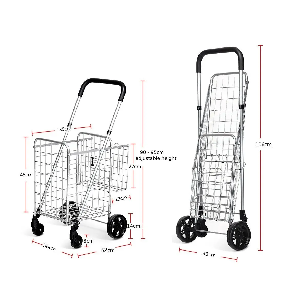 ERGOMASTER Folding Shopping Cart Portable Utility Cart Double Basket Grocery Utility Cart