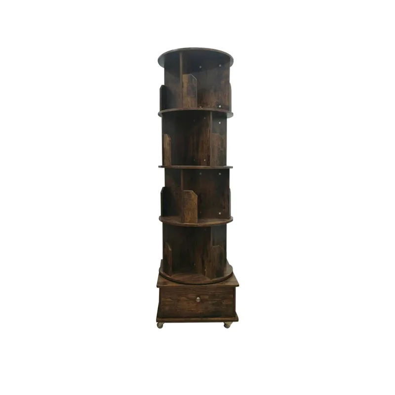 Antique wood rotating bookshelf 360-degree student storage picture book shelf household multi-layer simple floor