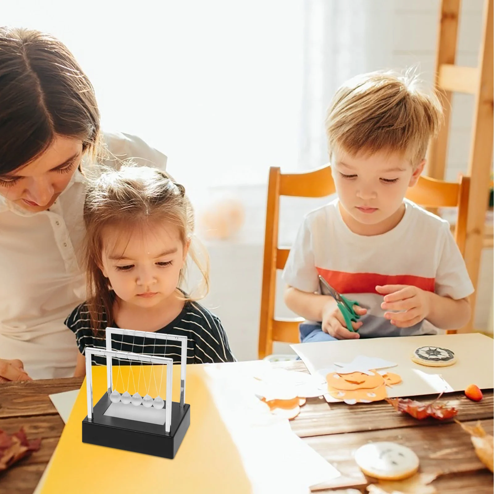 

LED Newton's Cradle Light Up Glass Balls Pendulum Swing Physics Desk Decor Black Base for Home Saver Fun Gift