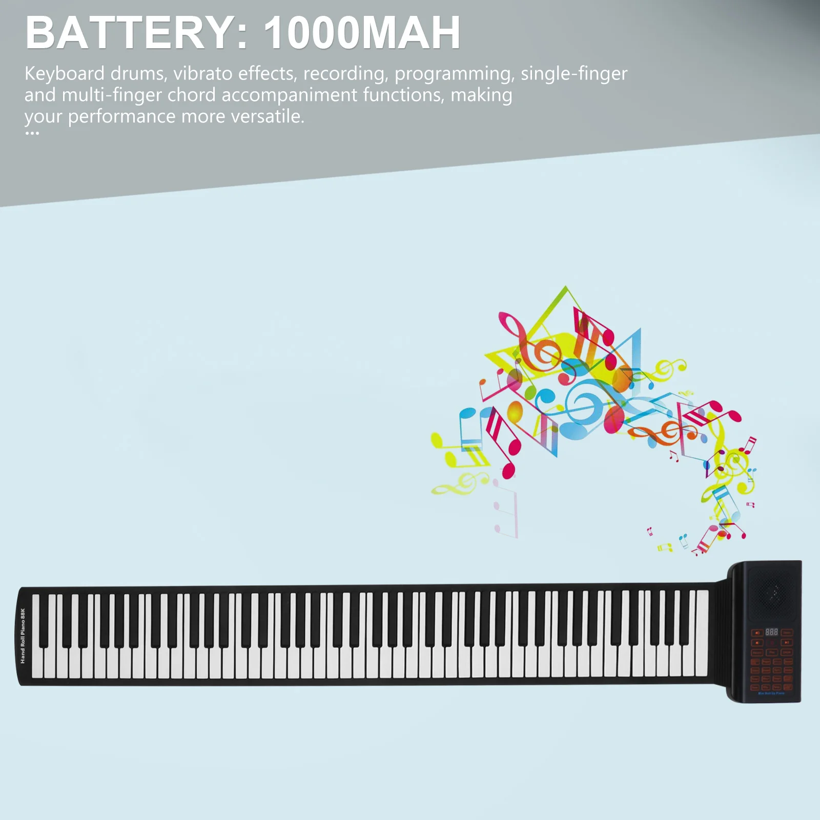 

88 Keys Foldable Piano Portable Rechargeable Electronic Hand Rolled Keyboard Drum Vibrato Function Multi Tone