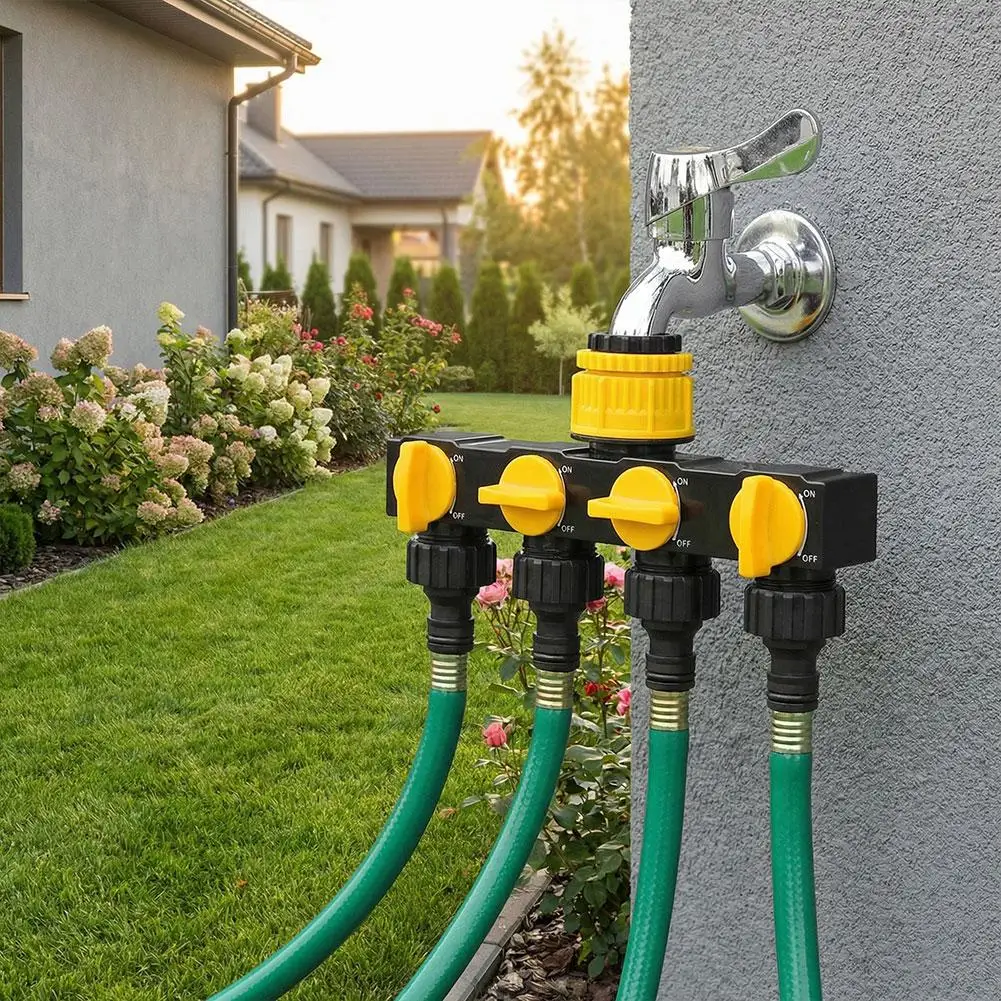 Garden Four Way Water Divider Outdoor With  Four Way Valve One In Four Out Water Divider Diverter Nipple Connector