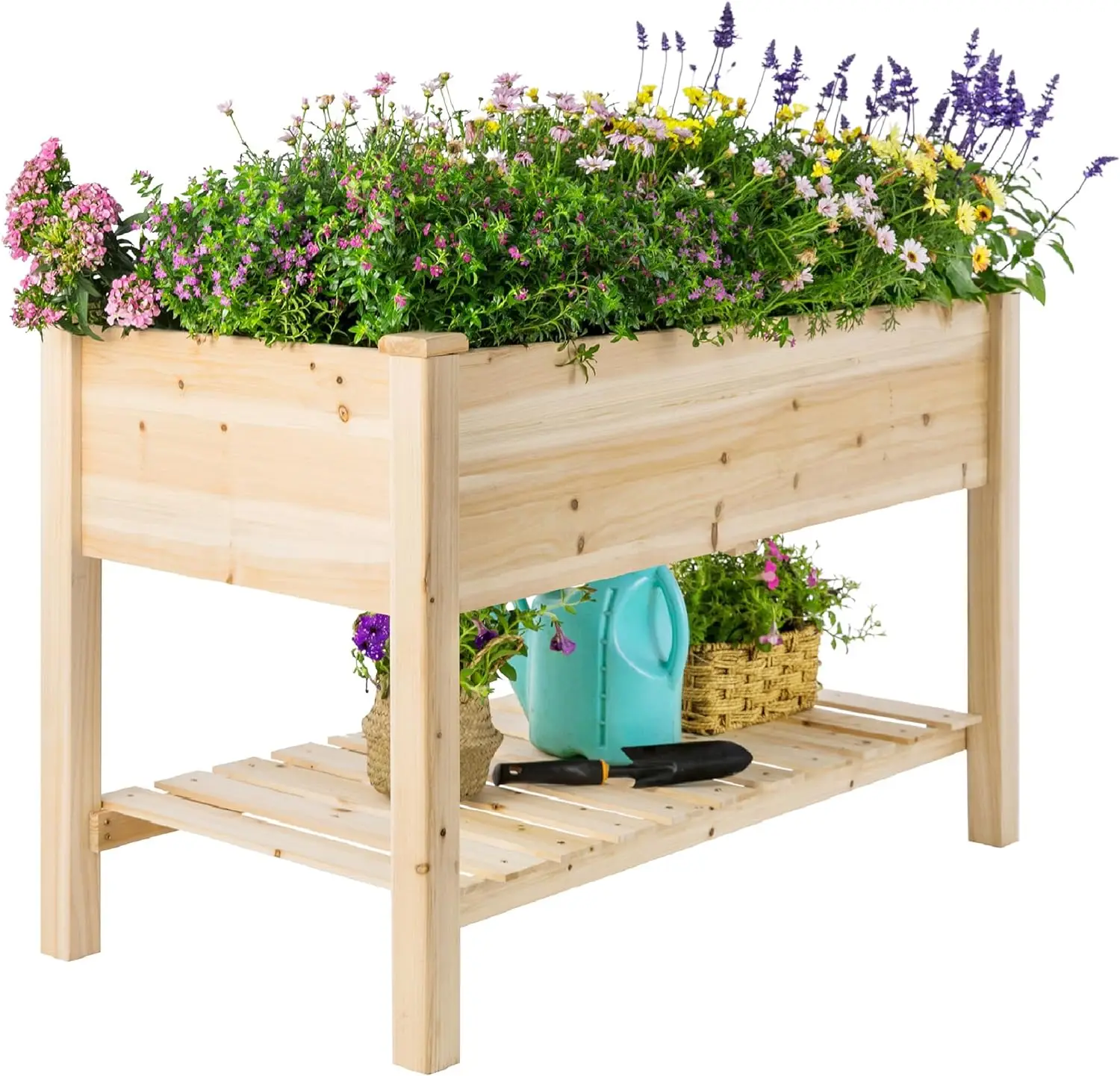 Wooden Raised Garden Bed Large Planter Box Outdoor Elevated Deep Garden Boxes with Legs & Storage Shelf