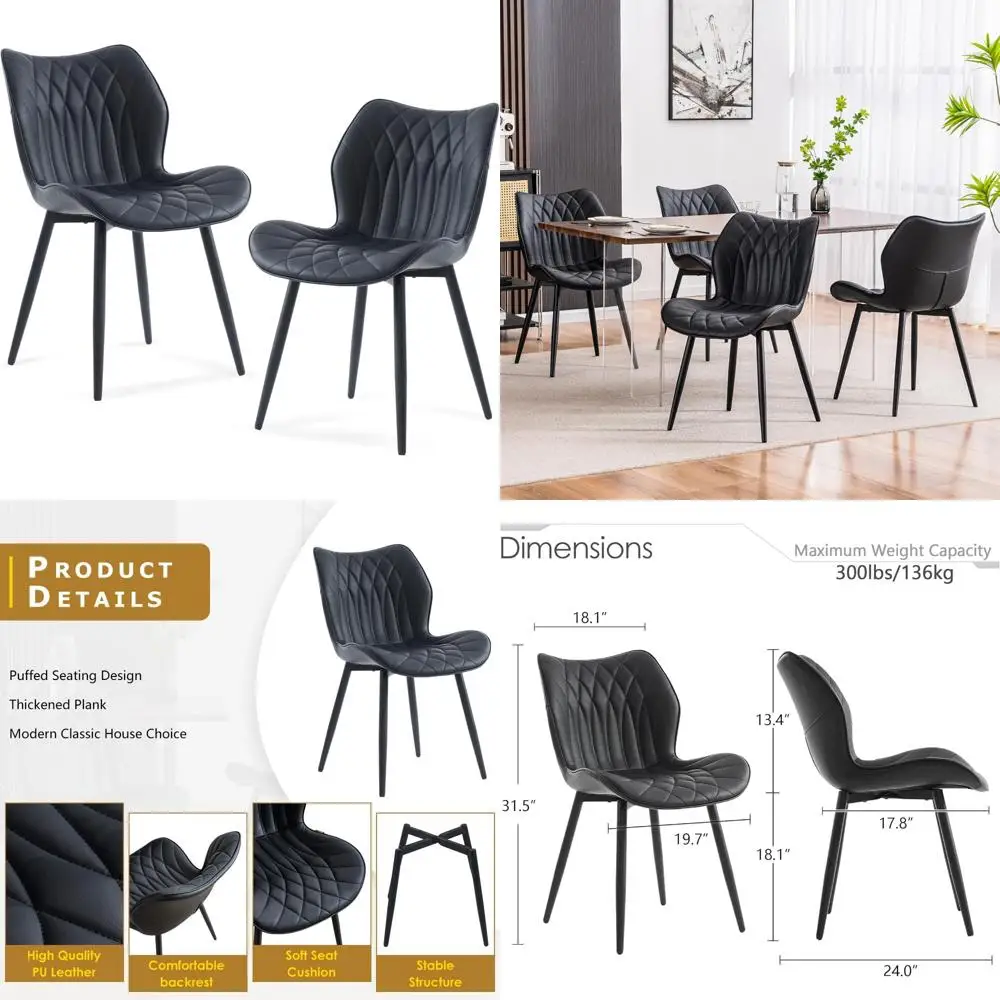 Modern Kitchen Chairs Set of 2: Upholstered Armless Accent Chairs for Living Room and Dining Area