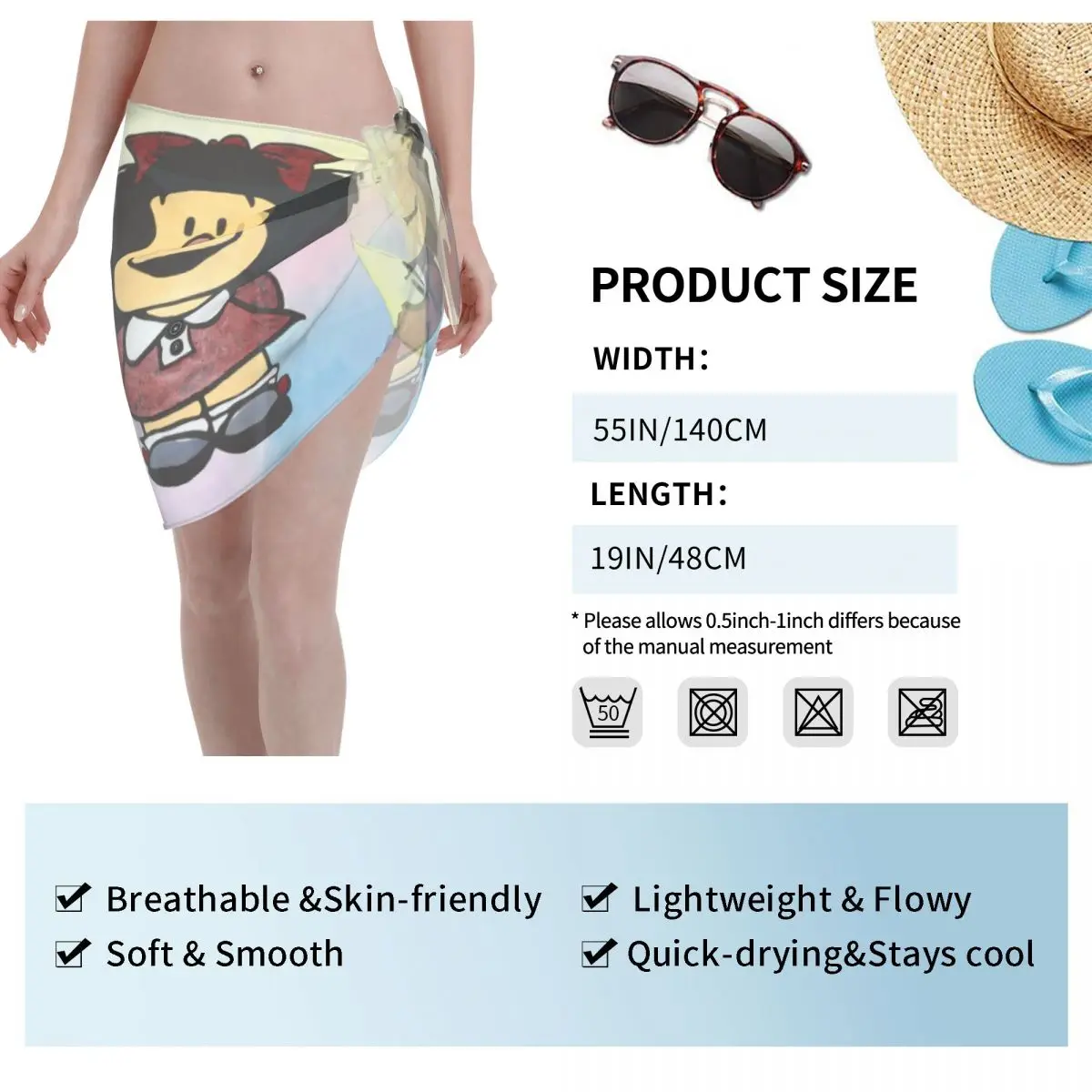 Sarongs courtes dessinées à la main, personnalisées, enveloppe de plage, imprimé de dessin animé Manga Quino, bande dessinée, Bikini de plage, Cover-up pour maillot de bain