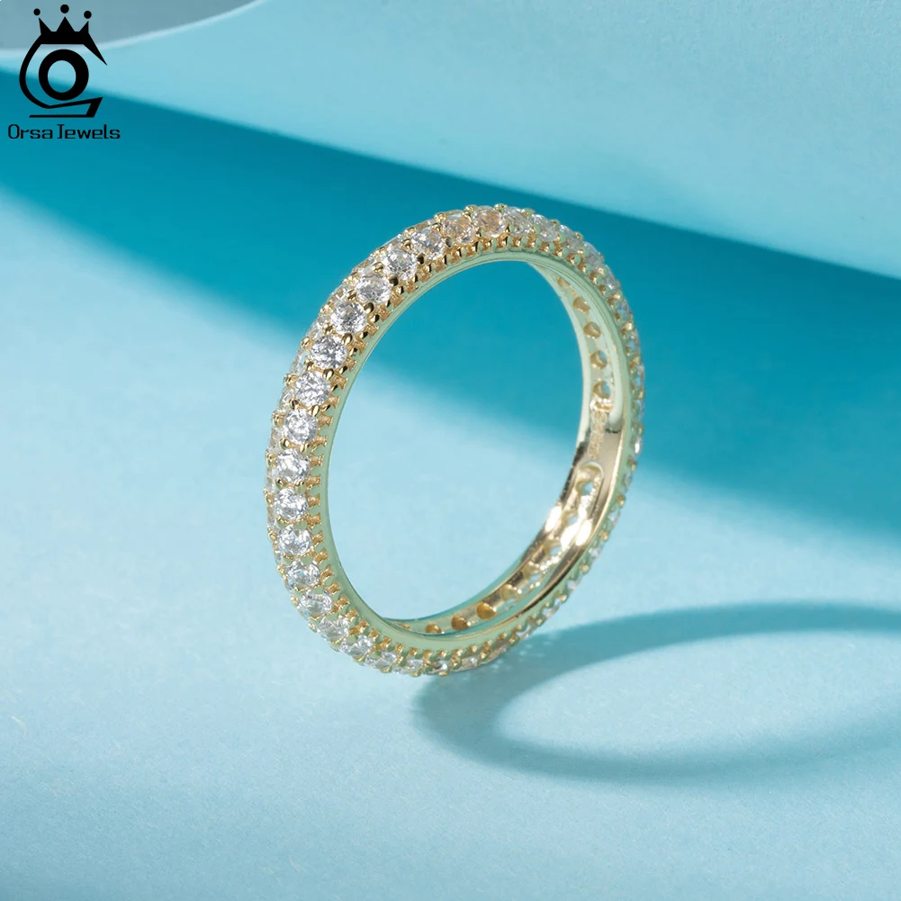 ORSA JEWELS 2 Row 3mm Tennis Ring Soild 925 Sterling Silver For Women Shiny Zircon Engagement Wedding Hip Hop Fine Jewelry SR320