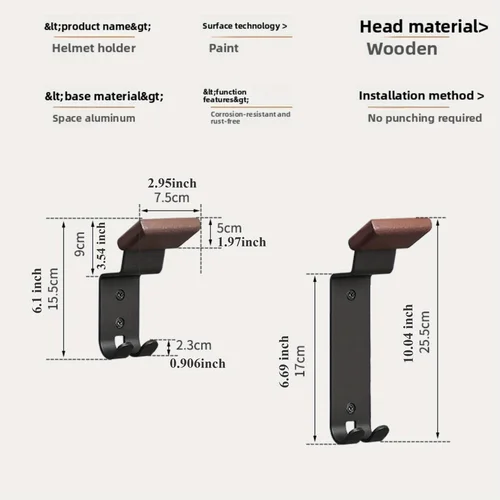 Imagen 2 del producto Soporte de pared para casco, de madera y acero al carbono, sin óxido, 6,1/10,04 pulgadas, para garaje de motocicletas