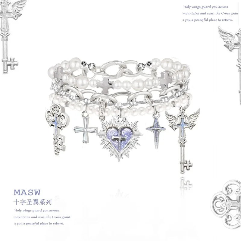 MASW Original Design 2026 Trend New Love Lock Core Multi-Layer Cross Tassel Bracelet For Women Wedding Gifts Trendy Jewelry
