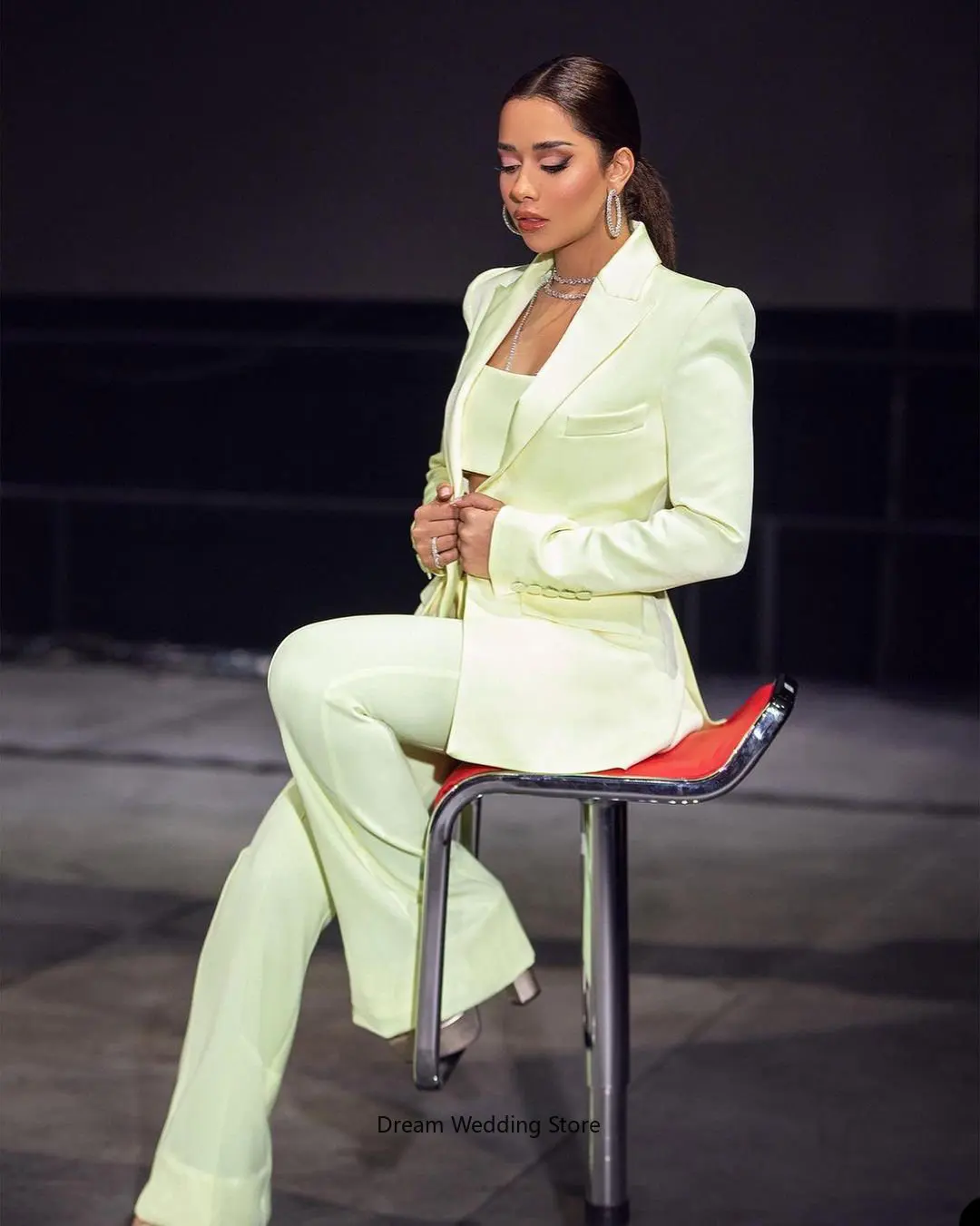 Ensemble de costume vert clair pour femmes, Blazer à simple boutonnage, pantalon, robe de bal de soirée, sur mesure, tenue de bureau