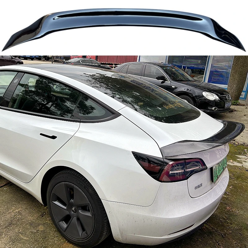 For 2017 18 19 20 21 22 23 Tesla Model 3 Rear Trunk Lid Boot Ducktail Spoiler Wings Black Carbon Tuning Exterior Accessories