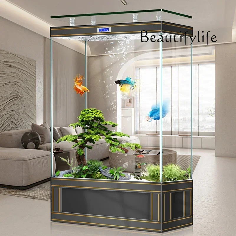 S Luxury Large Subareas Screens Floor Aquarium   Jinjing Super White Fish Globe Living Room Home Light
