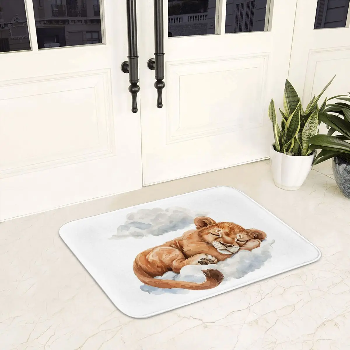 

Sleeping Animals On Clouds Lion Anti-slip Doormat Floor Mat Durable Carpet Rug for Kitchen Entrance Home Bedroom Footpad Mats