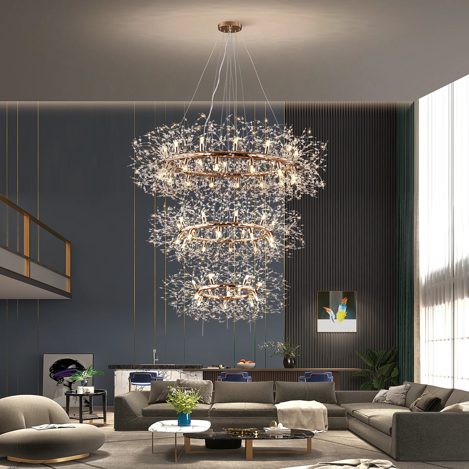 

Modern LED Chandelier Lighting Dandelion Chandeliers For Dinning Living Room Bar Home Decoration Crystal Ceiling Lamps Round