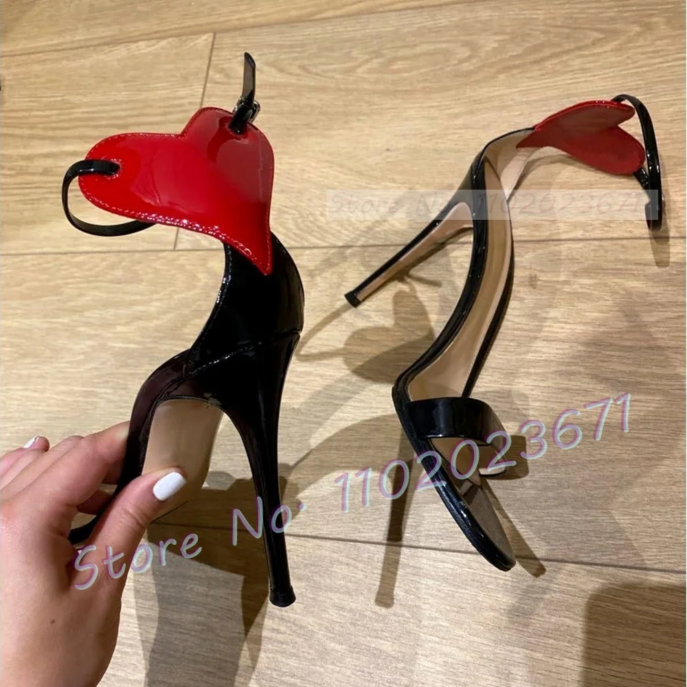 Red Heart Decal High Heels Sandals Women Summer Chic Stiletto Heels Sandals Ladies Retro Ankle Strap Party Causal Open Toe Shoes