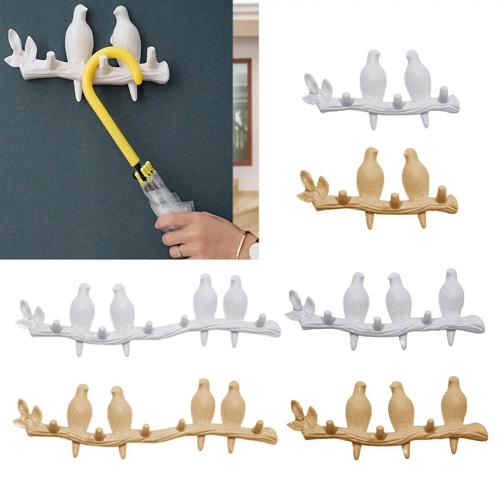 Decorative Birds on Tree Branch Decor Wall Mounted Coat Rack Art Decor Hanger