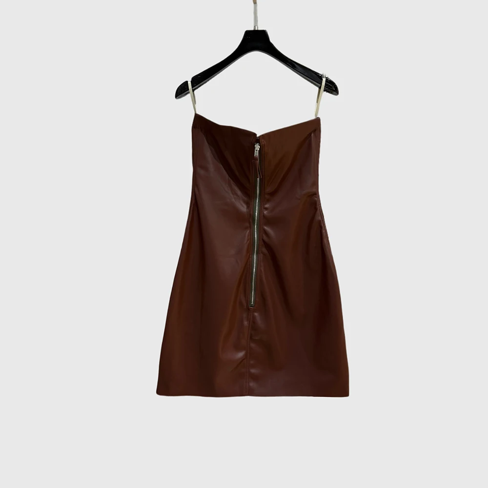 

Платье-халтер из ПУ для женщин, винтажное модное сексуальное платье без бретелек и рукавов, новинка весны 2026, стиль Y2K