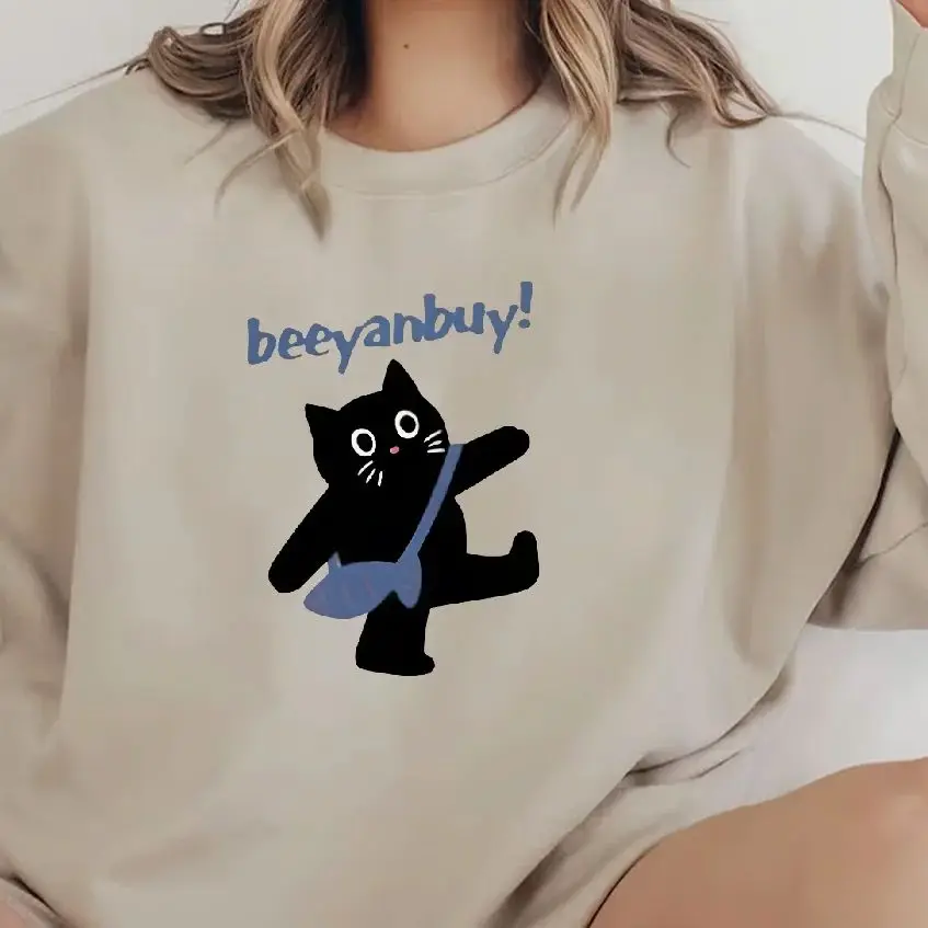 

Retro Vintage Sweatshirt Graphic Hoodies Y2K Tops Casual Daily Wear Unisex Versatile Stylish Pullover Black Cat Fish Backpack