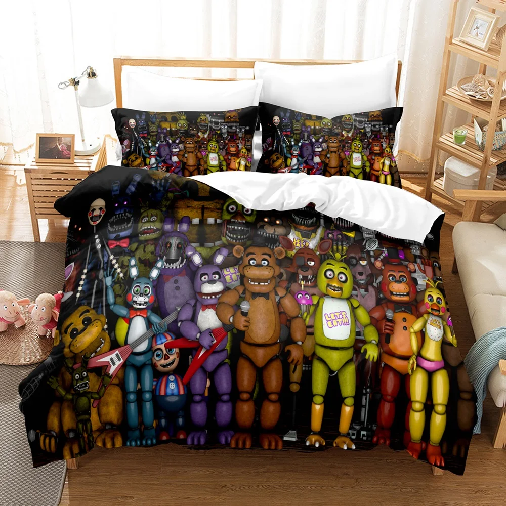 Five Nights At FNAF Bedding Set Single Twin Full Queen King Size FNAF Bed Set Kid Bedroom Duvet Cover Anime Print Home Textiles