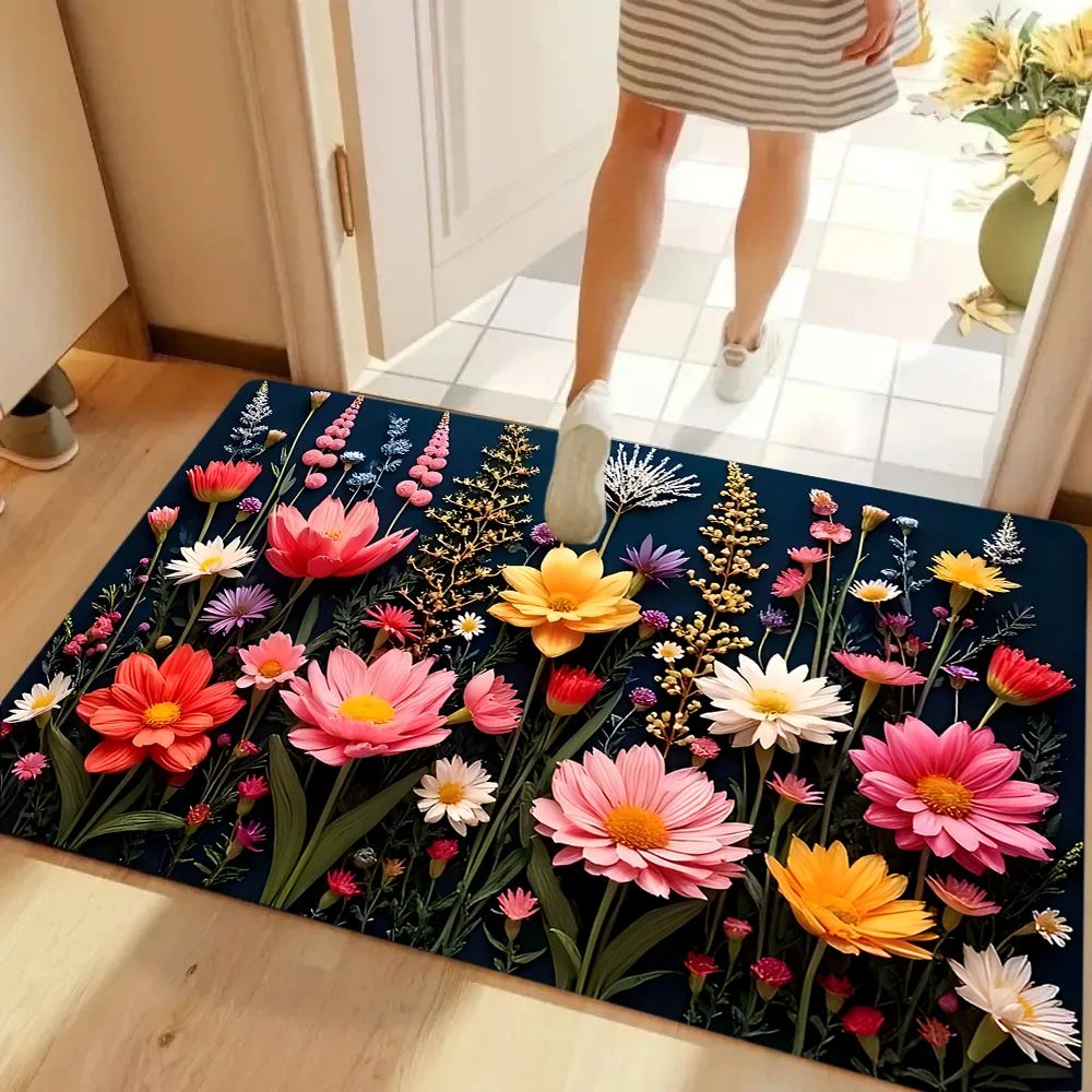 Frühlings-Blumenmuster-Teppich, rosa Blumen-Fußmatte, Schlafzimmer, Küche, Wohnzimmer, Veranda, Eingang, rutschfester Teppich