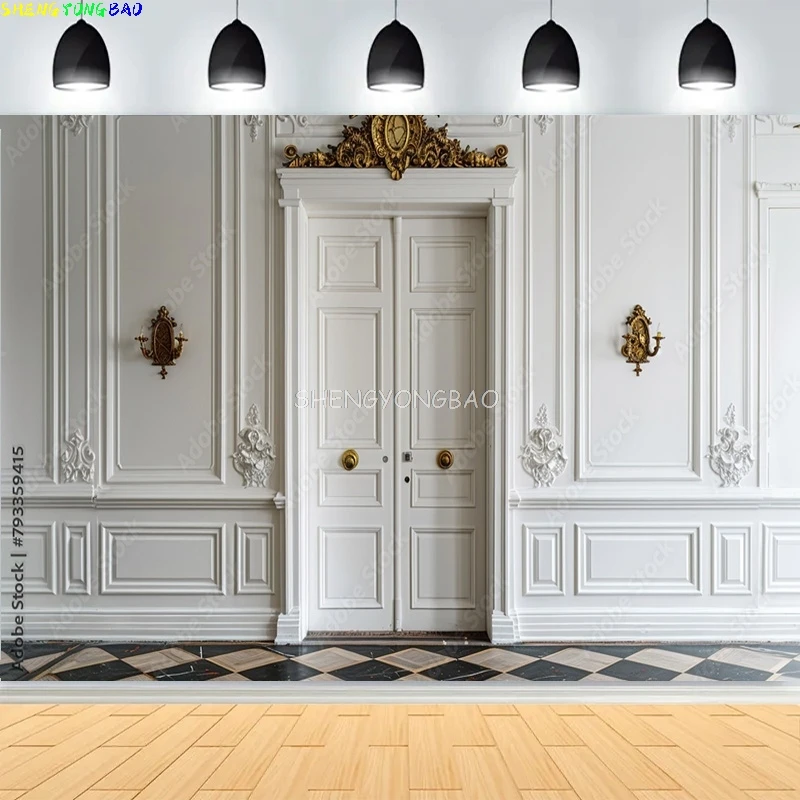Luxury Classic Interior Wall With Mouldings Photography Backdrops European Vintage Wood Wedding Photo Studio Background DX-03
