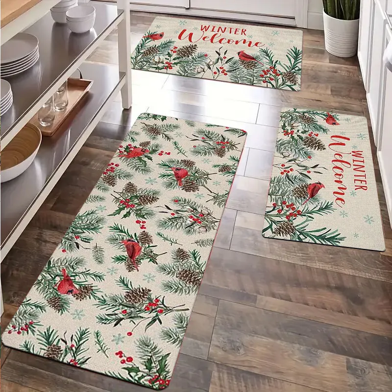 

Christmas Plaid Flannel Kitchen Carpet Machine Washable Non-Slip Rug for Bathroom Bedroom - Festive Holiday Home Decor