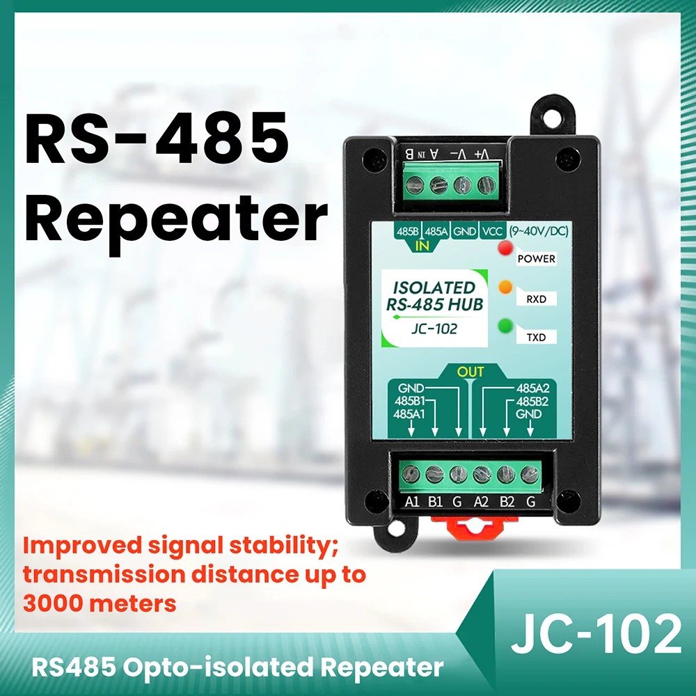 

DC 9-40V RS485 opto-isolated repeater hub 2-port anti-interference surge-protected signal amplifier EIA/TIA RS-485 standards